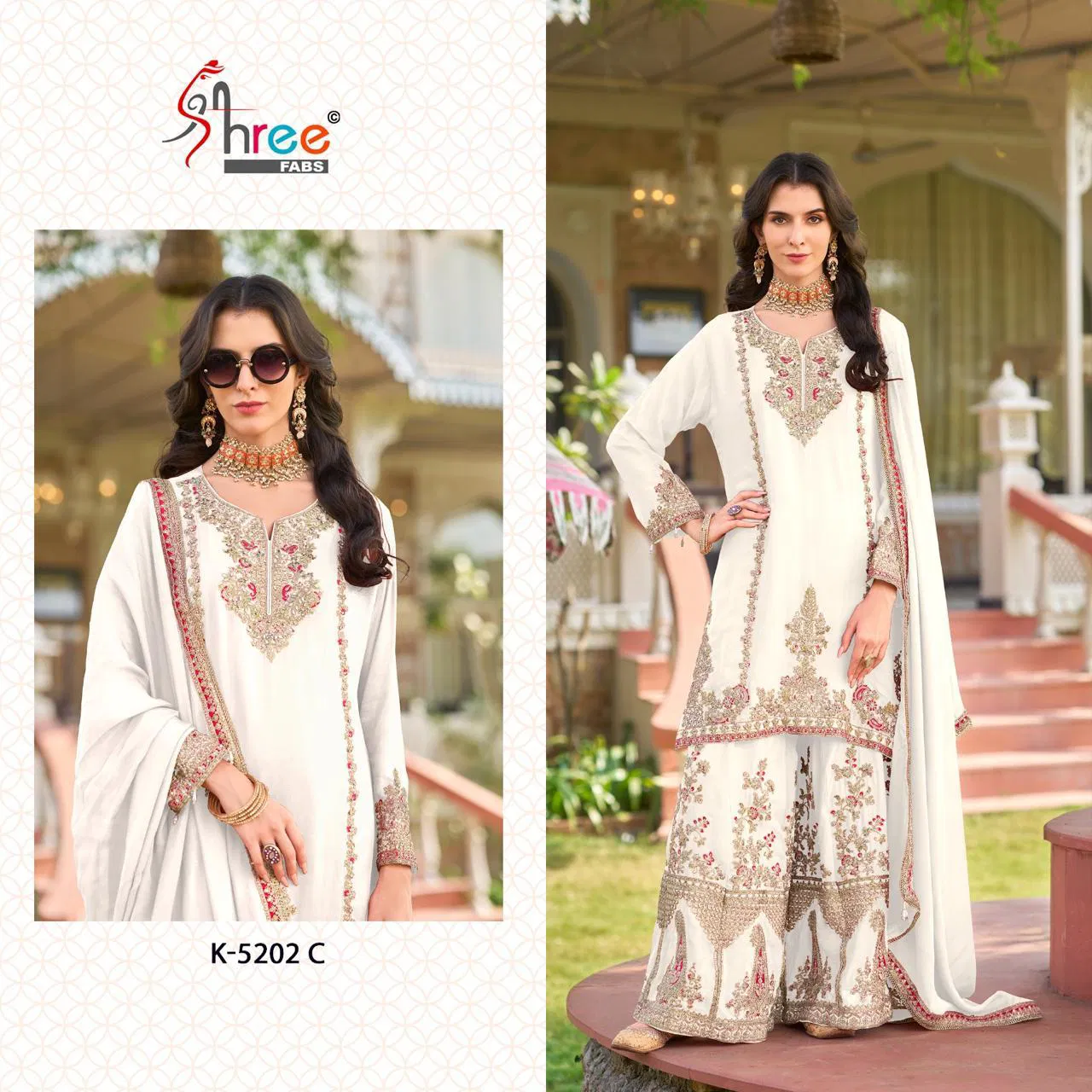 K 5202 By Shree Fabs Chinon Pakistani Readymade Suits Exporters In India